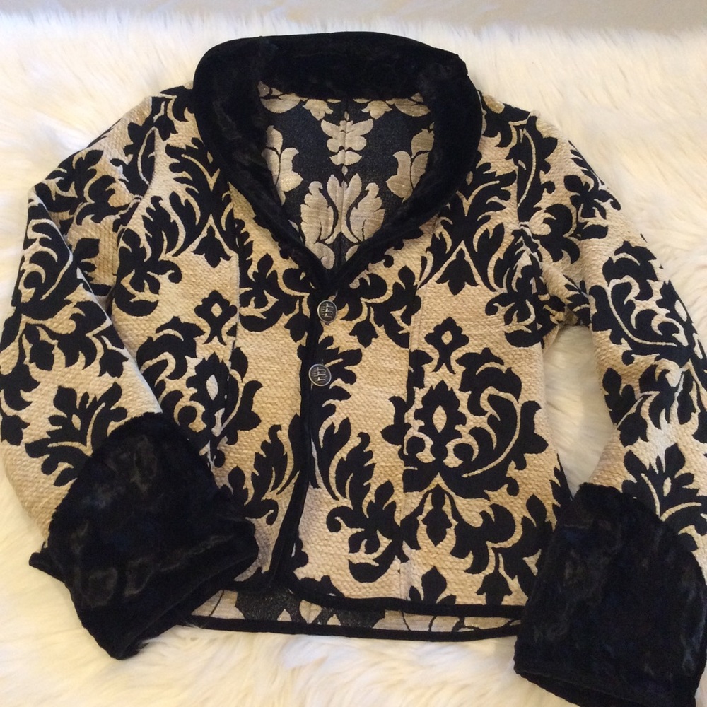 Khangura Black Tan Tapestry velvet blazer jacket